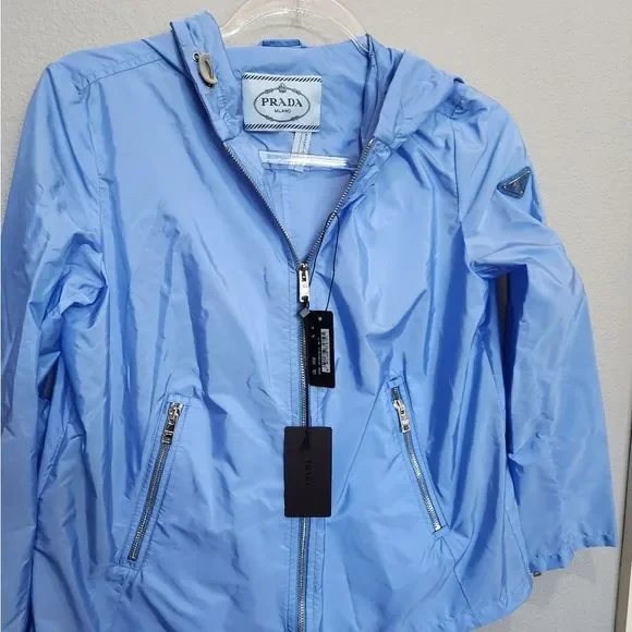 NWT PRADA Nylon Piuma Celeste windbreaker jacket hoodie blue